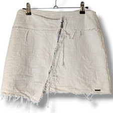 Pepe Jeans Solace Raw Hem Asymmetrical Zipper Ivory Tweed Mini Skirt: Women's S