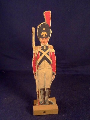 Figurine Militaire Ancienne En Bois – Soldat Porte-drapeau – Jouet Vintage