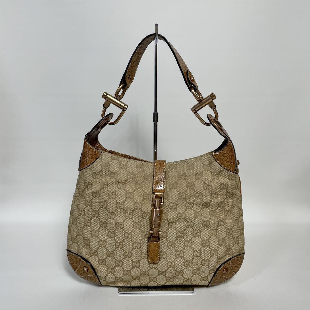 Gucci New Jackie GG Canvas Handbag Brown Leather … - image 10