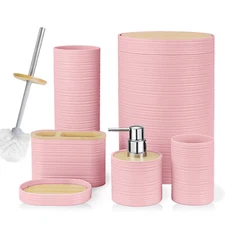 6PCS BATHROOM ACCESSORIES SET BIN SOAP DISPE DISPENSER TOOTHBRUSH TUMBLER TOILET