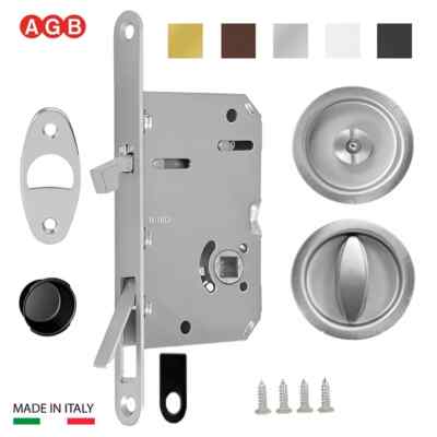 AGB Scivola Tre Sliding Pocket Door Privacy (WC) Lock Set w/ Round Pull Handles