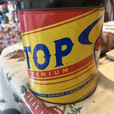 Large Old Top Cigarette paper can Metal Tin w/ lid, Awesome storage, tobaccania