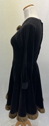 Sonia Rykiel Black Velvet Velour w Bow & Fur Details Girls Dress Sz. 12A/150 - Picture 4 of 6