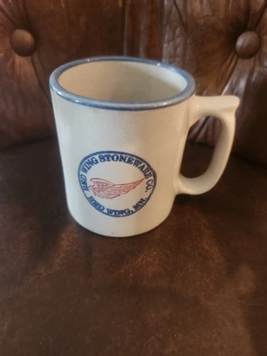 Red Wing Stoneware Co Coffee Mug Minnesota Made USA blue rim 5x3.5 in 