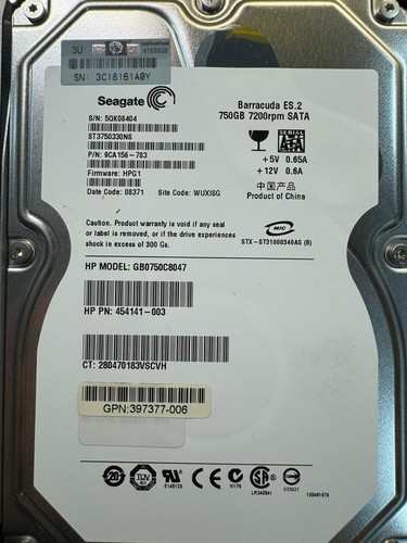HP 397377-006 GB0750C8047 454141-003 750GB 7.2K RPM 16 MB 3Gb/s SATA 3.5" HDD - Picture 2 of 7