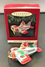 1993 Hallmark Keepsake Pressed Tin "Tin Airplane" Christmas Ornament w/ Box