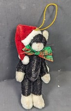 Christmas Ornament Black Cat With Santa Hat  Pose-able GOOD USABLE COND. 