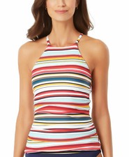NWT Anne Cole Swimsuit Bikini Tankini Top Size L High Neck Stripe Multi