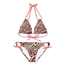 Animal Print Strappy Bikini Set - Bathing Suit - Animal Print Bikini Top Bottom