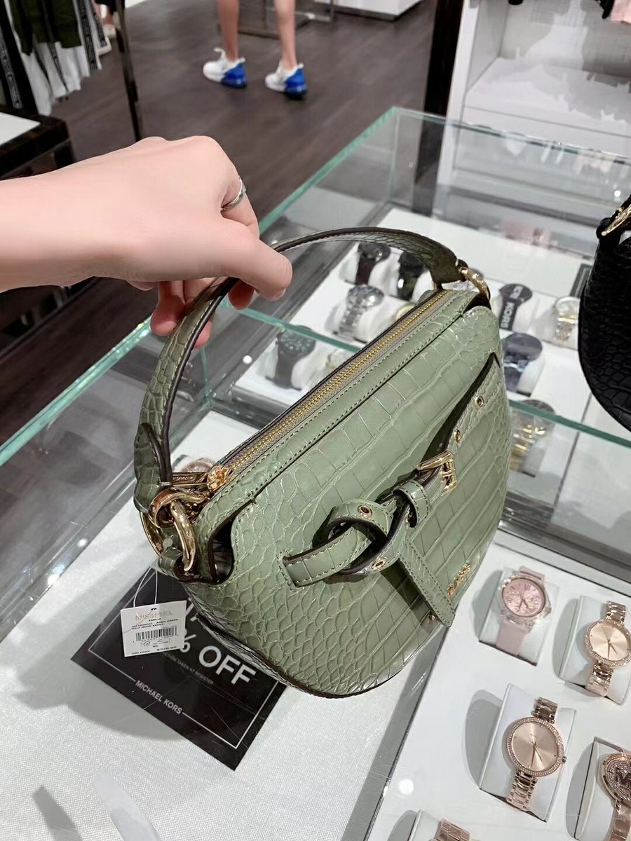 Michael Kors Emilia Half Moon Crossbody Bag Leather Army