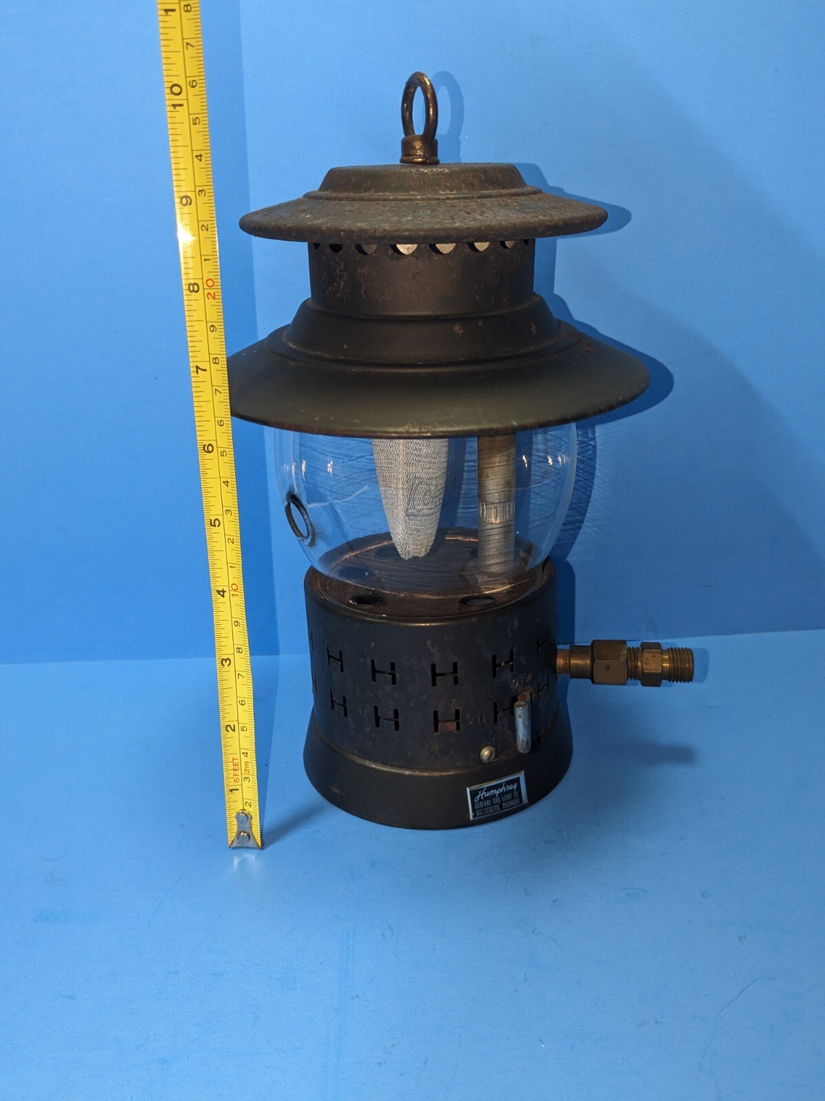 Vintage Humphrey Gas Light Co Lantern with Bird House Globe Kalamazoo