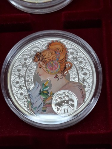 Niue 2010 - 2011 A. "Mucha Zodiac" 12x1$ Silver Coin Set *RARE* - Picture 7 of 16