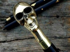 Nautical Brass skull head Handle Black wooden Brass inlay Walking Stick