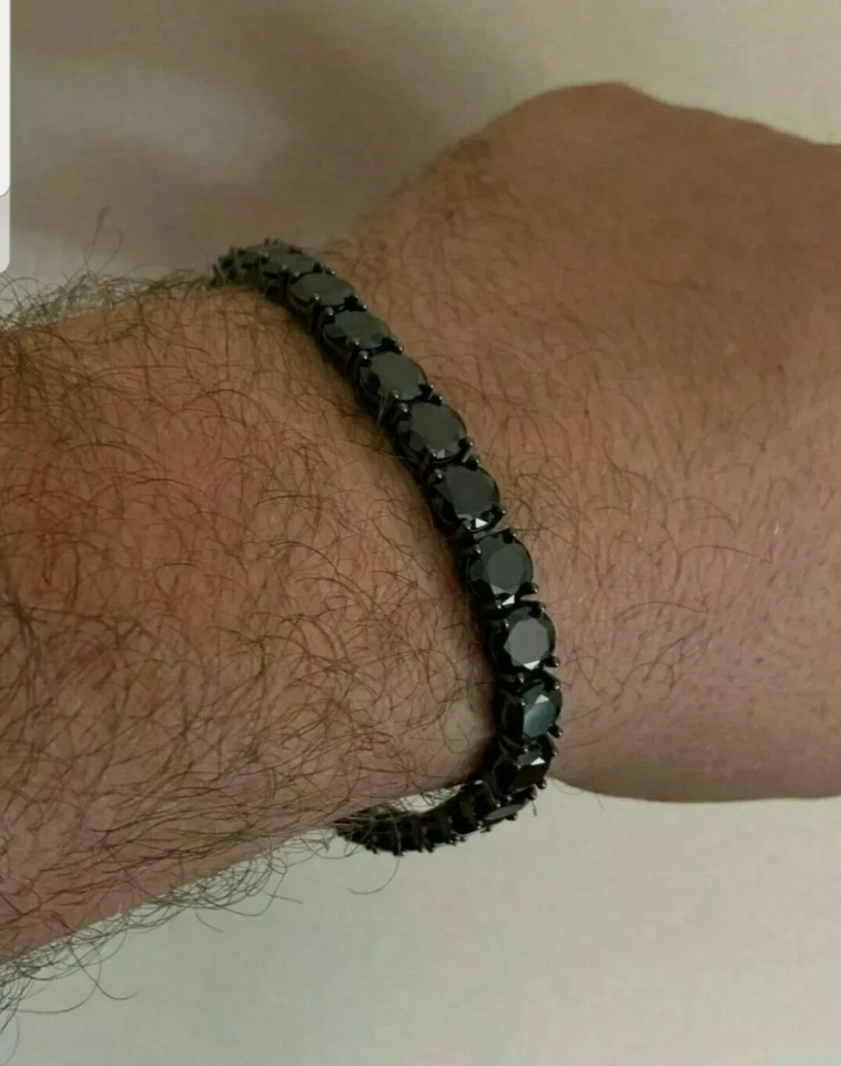 Brazalete de tenis para hombre plateado de ley enchapado en negro 5 mm pulsera de circonita cúbica 6" 7"8"9 Foto 4 de 4