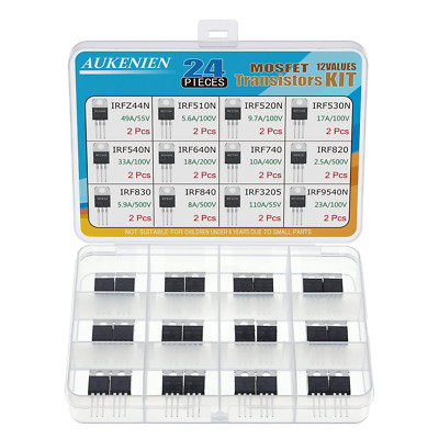 Transistor Set 12 Werte 24 Stück IRFZ44N IRF510N IRF520N IRF530N IRF540N IRF640N
