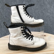 Dr Martens Combat Boots Youth 2 Zavala J White Leather Round Toe Lace Up 1460
