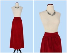 Vintage 1960s Red Velvet Maxi Skirt, 60s Full Length Evening Formal Skirt
