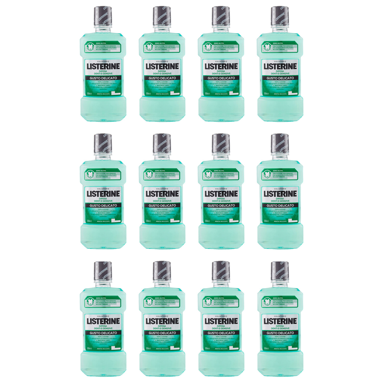 12 LISTERINE Collutorio DIFESA DENTI GENGIVE GUSTO DELICATO menta delicata 500ml