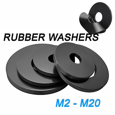 GOOBETTER FORM FLAT RONDELLE IN GOMMA NEOPRENE NERO SPESSO -M2 M3 M4 M5 M6 M8 M10 M12 M16 M20