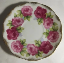 VTG Del Mar Japan Saucer Pink Roses Hand Painted 24K Gold CHIPPED