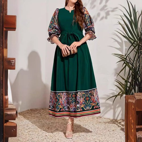Elegant Women Muslim Kaftan Maxi Dress Dubai Abaya Evening Party Gown Loose Robe - Picture 184 of 242
