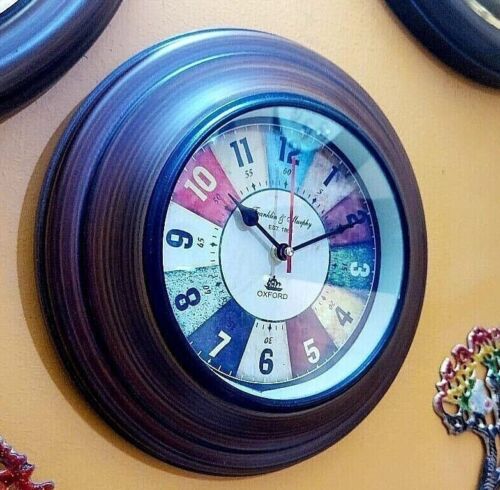 Brown Vintage Antique Style Decorative Round Wooden Wall Clock Gift Clock - Afbeelding 1 van 3