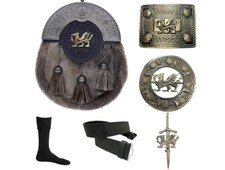 Scottish Kilt Stag Head Kilts Belt/Sporran/Buckle/Pin / Brooch Sock 6 piece