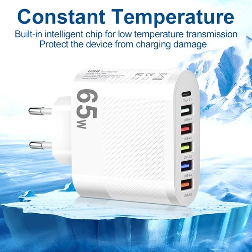 Chargeur Multiple 6 Pages PD USB Connecteur de Charge USB Hub Port Adaptateur Secteur Blanc - Photo 4/6