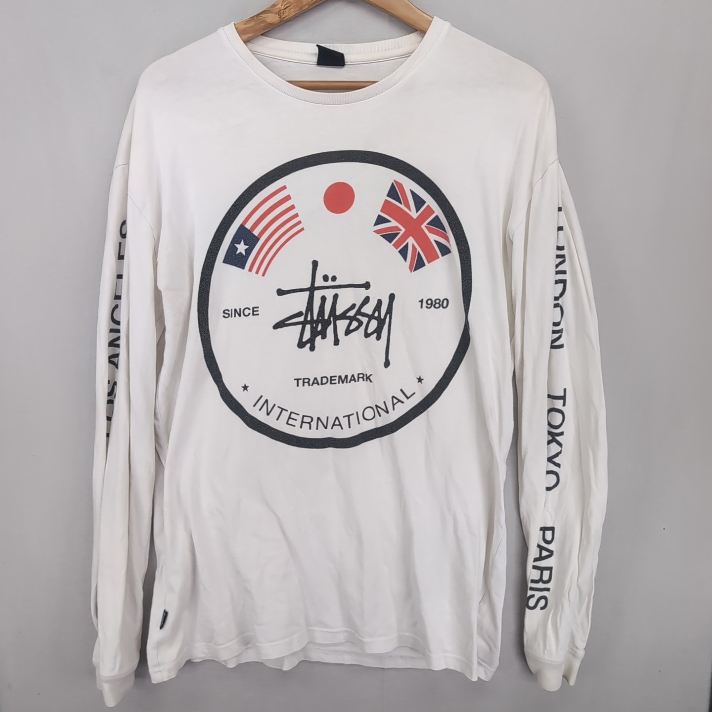 Stussy Mens Graphic Long Sleeve Crewneck Tee White Streetwear Sml