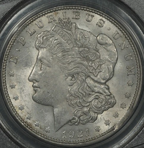 1921 PCGS AU58 MORGAN SILVER DOLLAR ERROR RIM CLIP PLANCHET 5:00