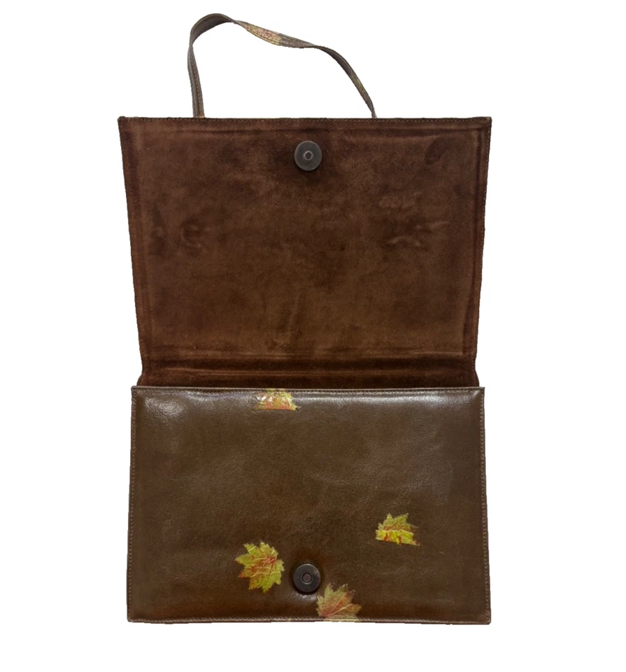 BOLSO DE DOBLE ASA MARRÓN REPUBBLICA CON APLIQUES DE HOJAS HECHO EN ITALIA Foto 3 de 4