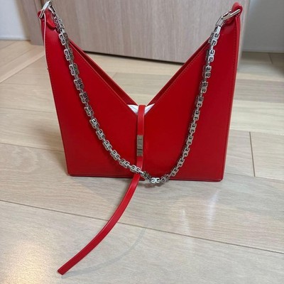 Givenchy Cut Out Small Bag Red Leather 4G Cube Chain Shoulder Crossbody Flap