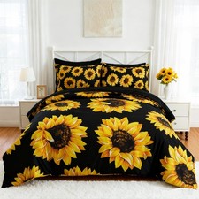Sunflower Bedding Set Twin, 5 Piece Sunflower Comforter Bed Sets, Yellow Blac...