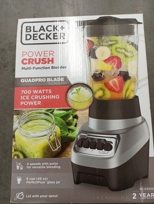 New Black & Decker 700W PowerCrush Blender 6-Cup Glass Jar 4 Speed BL1230SG