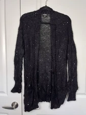 Express Y2K Sequin Black Cardigan Sweater Size M Wool Angora Blend