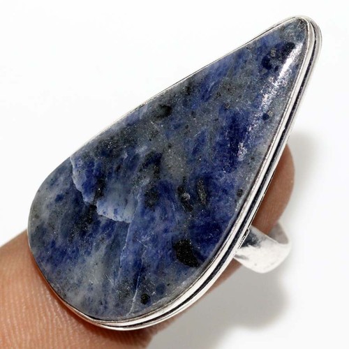 Sodalith 925 Silber plattiert Edelstein Handarbeit Ring US 10 tolles Geschenk MJ