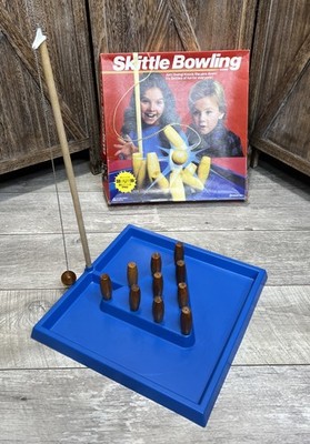 Vintage 1987 Original Skittle Bowling Game Pressman Solid Wood Wooden Pins