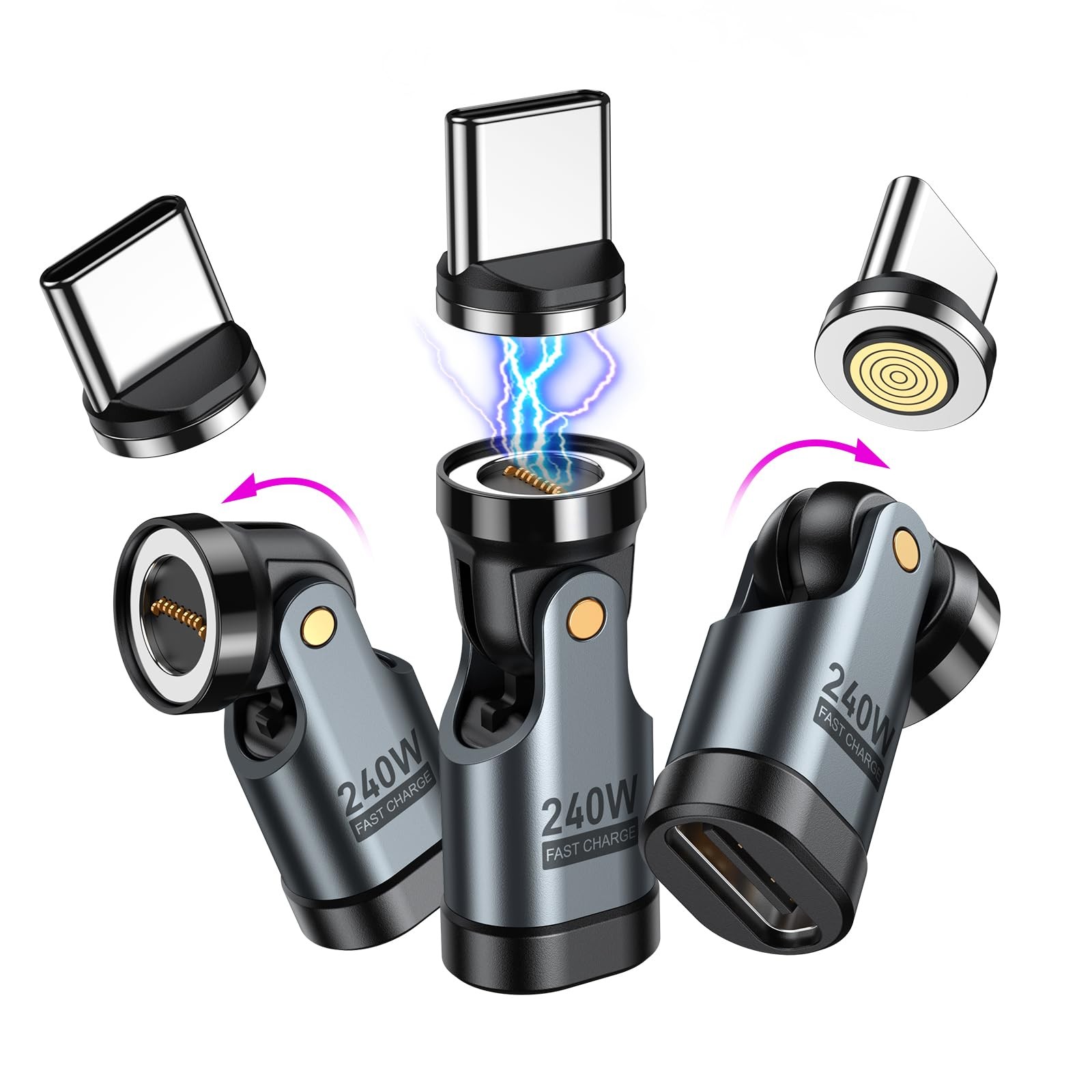 240W USB C Magnetic Adapter 3Pack with 90 Degree Right Angle Gen3 Connector