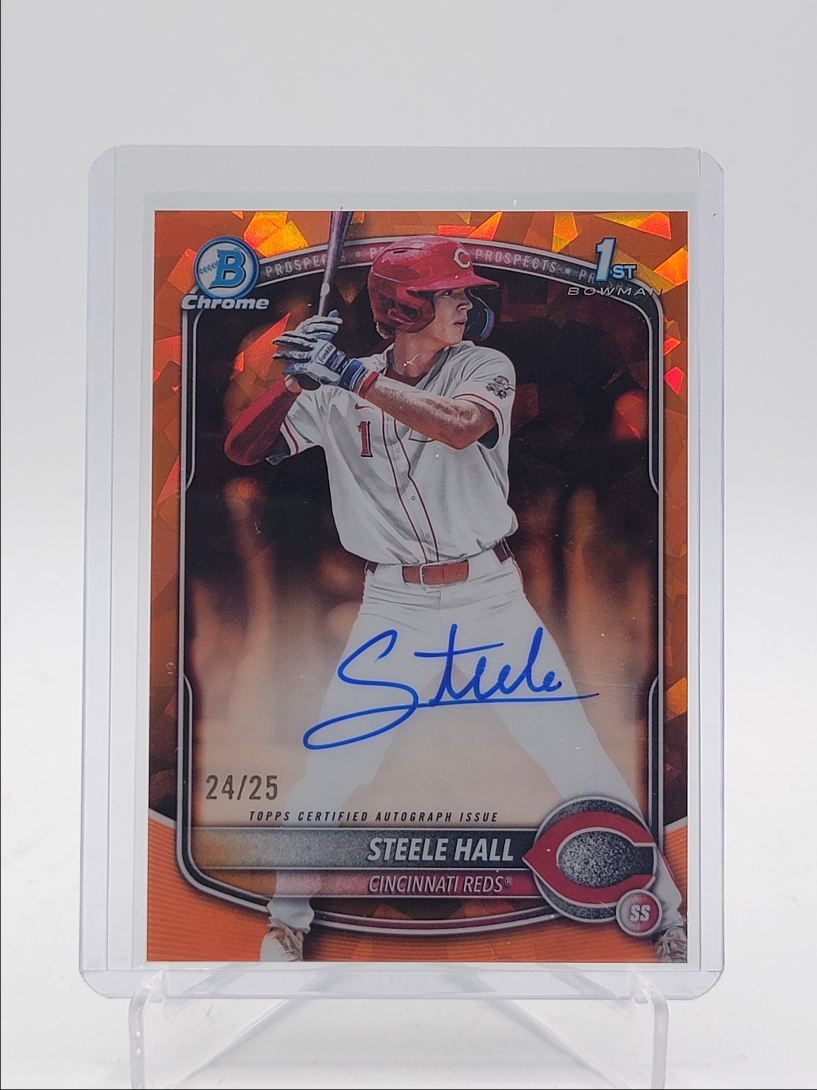 STEELE HALL 2025 BOWMAN CHROME DRAFT SAPPHIRE 1ST ORANGE AUTO /25 Q4874