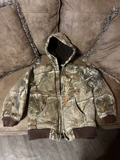 Carhartt Boys Camo Realtree Quilted Hooded Jacket Coat Size 10-12 Brown