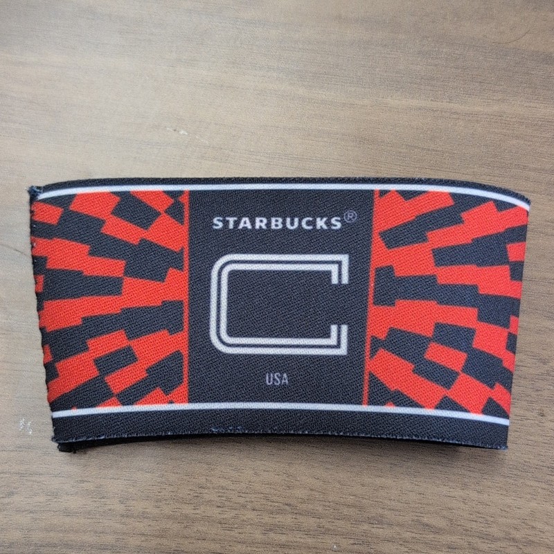 Starbucks Neoprene Insulated Can Cooler Sleeve Red/Black Geometric Siren