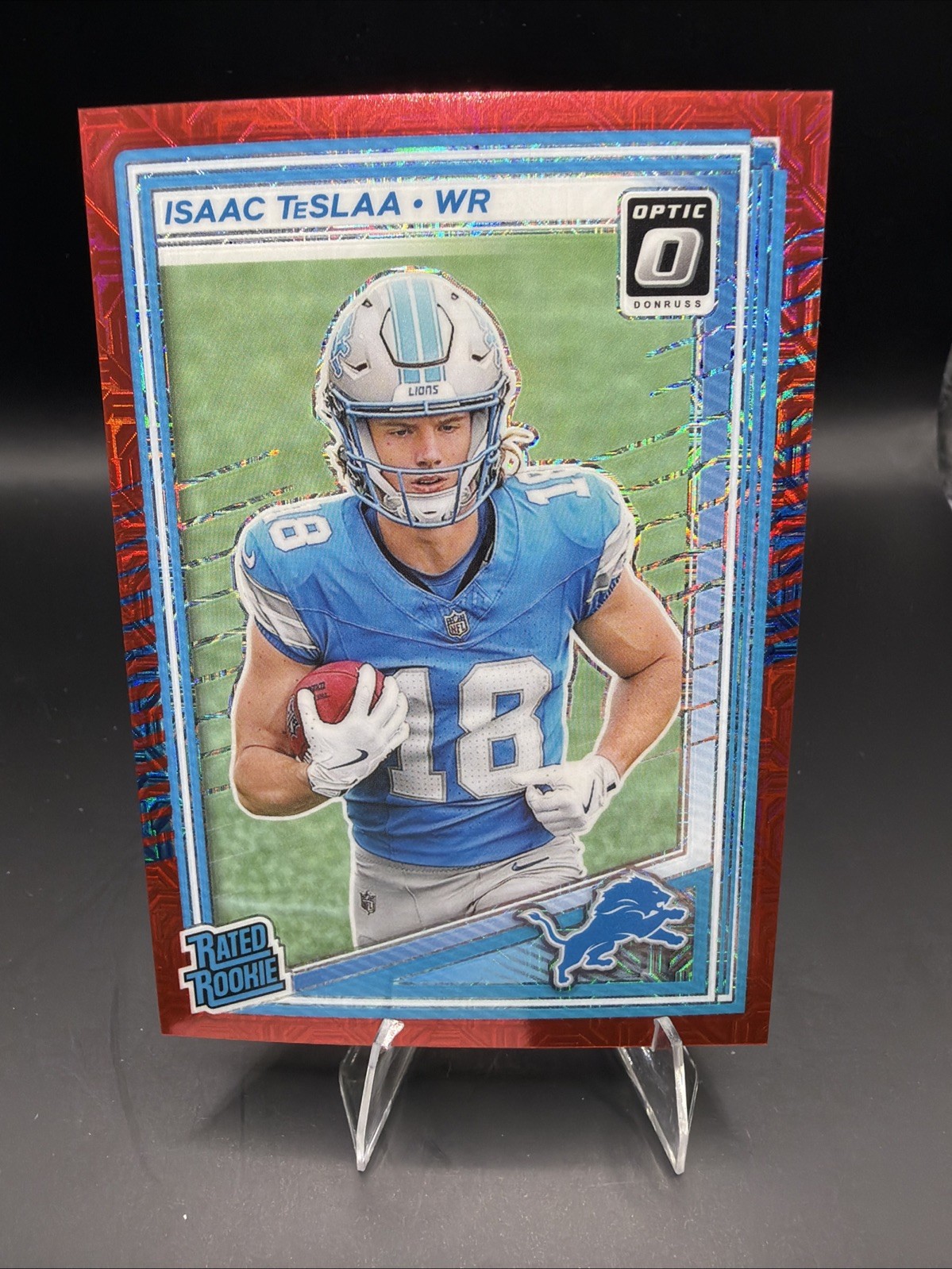 2025 Panini Donruss Optic Football Isaac Teslaa 219 Rated Rookie Red Mojo (RC)