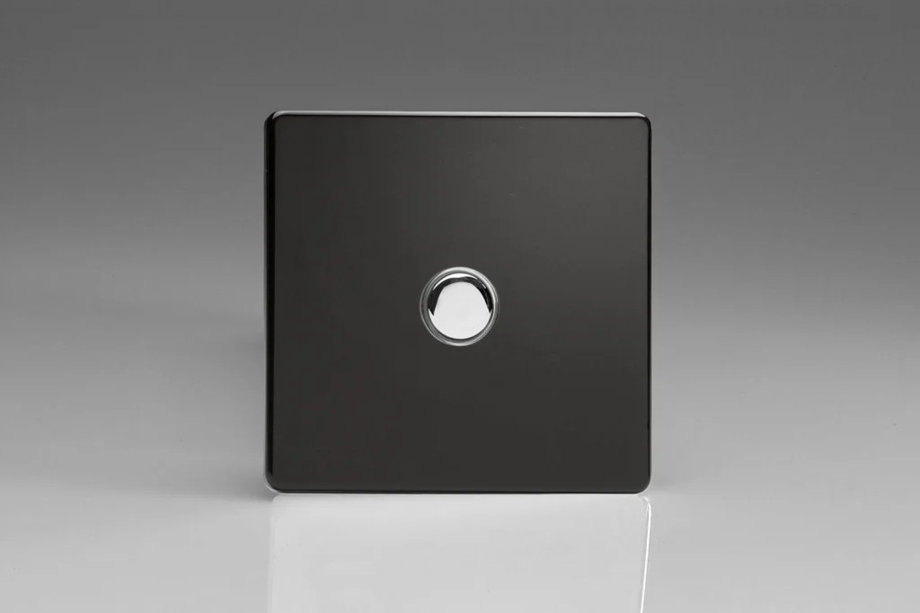 Switch Black Momentary 6A Screwless Premium + Chrome Insert Varilight XDLM1S