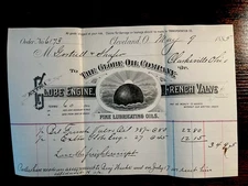 1885 Globe Oil Company Cleveland Invoice – Globe Engine & French Valve Letter