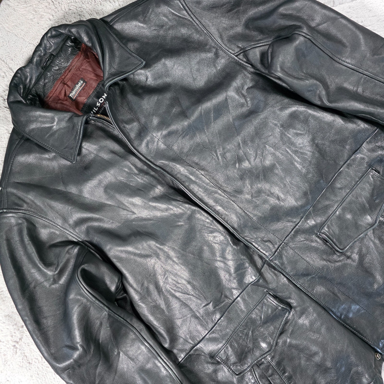 Wilsons Leather Jacket Men’s XL Black Genuine Leather Thinsulate Lined image 2