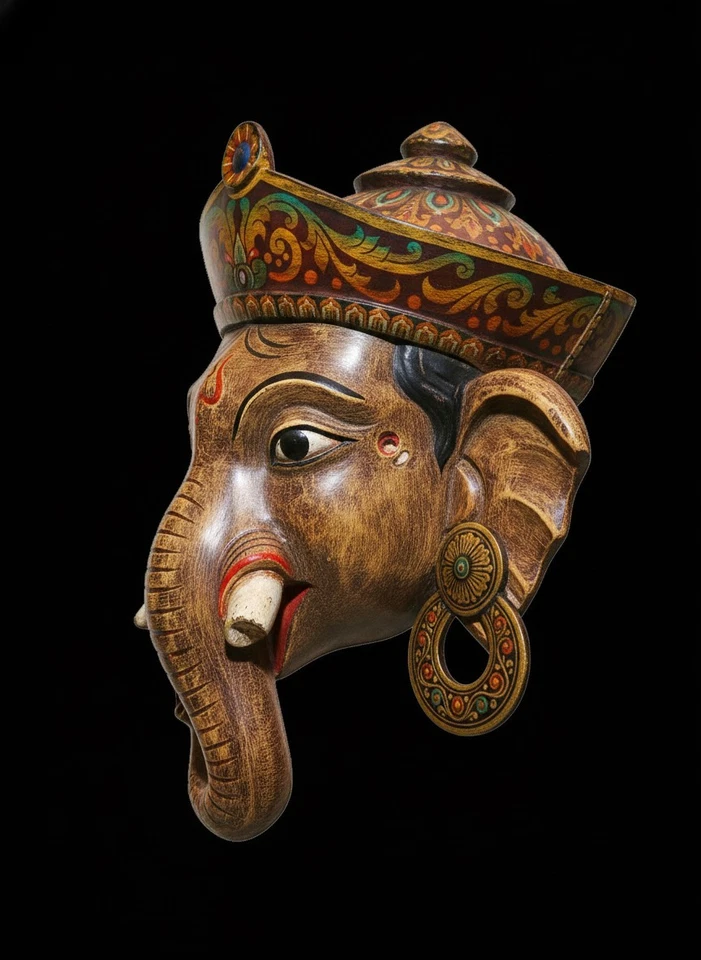 16 in Indonesian Balinese Barong Ganesh Elephant Wood Mask Bali Wall Art Hanging - Image 2 of 2
