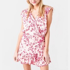 Poupette St Barth Mini Estelle Pink Floral Ruffle Dress Size L