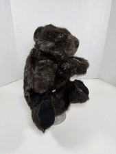 Folkmanis Black Bear Hand Puppet Vintage Corduroy Lining Furry Folk 12 Inch