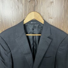 Bachrach Sport Coat Mens 42R Brown Blue Windowpane 100 Wool Double Vented