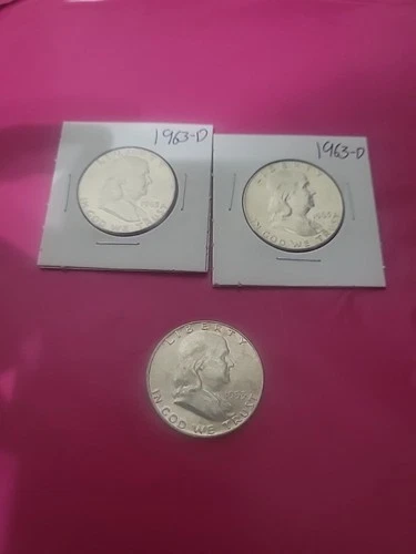 3× 90% Silver Ben Franklin Halfs ( 1953 Franklin & 2× 1963 Franklin Halfs)